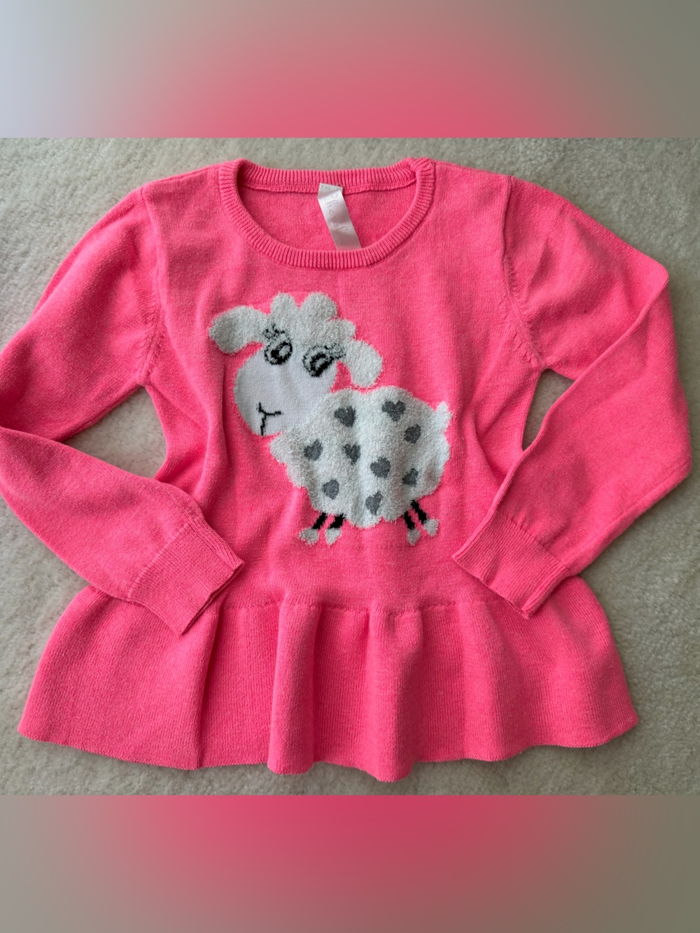 Cherokee Hot Pink Sweater Top with White Lamb Applique